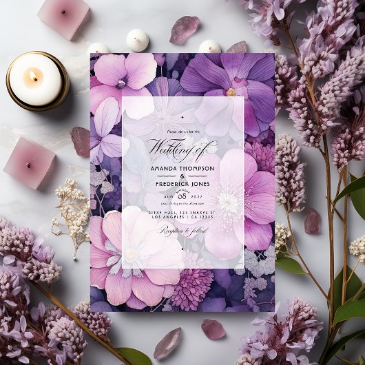 薄紫、メイブ、シルバーのフローラ結婚 招待状