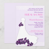 薄紫&ヴィオレットブライドドレスブライダルシャワー5x7 招待状 (正面/裏面)