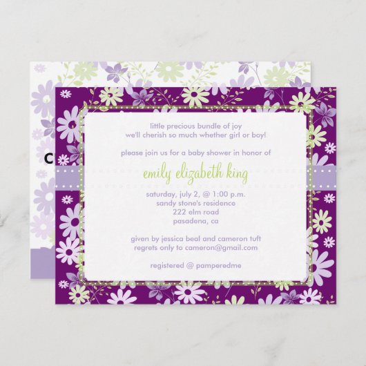 薄紫~庭の赤ちゃんシャワー 招待状 (正面/裏面)