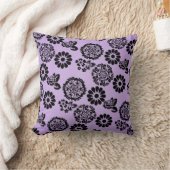 薄紫/紫と黒の花レースのよう枕クッション クッション (ブランケット)