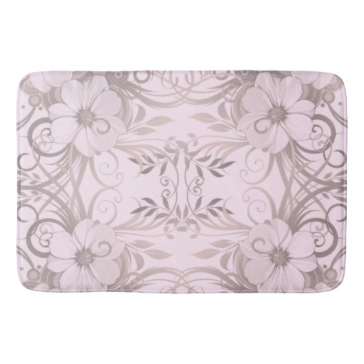 薄紫,花,ファンタジー,エレガント模様,繊細 バスマット (正面)
