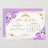 薄紫&金ゴールドキンセアニラ日付を保存 招待状 (正面/裏面)