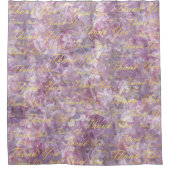 薄紫、金ゴールド、銀感謝してい、あなた、花、フローラ シャワーカーテン (正面)