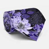 薄紫、黒い上に紫色の花 ネクタイ (ロール)