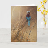 薄紫Breastedのローラーのブランクの挨拶状、Denman カード (黄色い花)