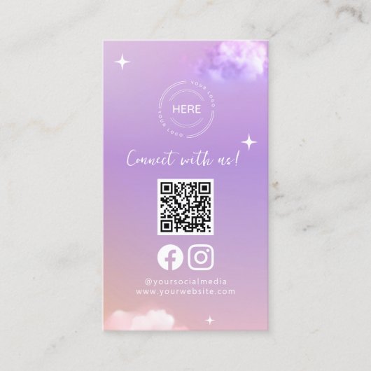 薄紫Connect With UsソーシャルメディアQRコード 名刺 (正面)