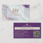 *~*薄紫QR大理石グラムリュックスグリッターイニシャルAP66 名刺 (正面/裏面)