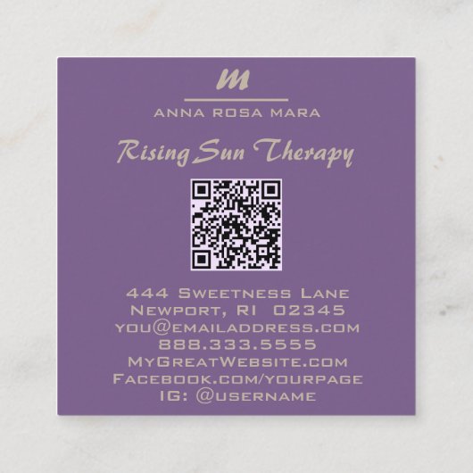 *~*薄紫QR AP66大理石グラムリュックスグリッターイニシャル スクエア名刺 (裏面)