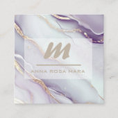 *~*薄紫QR AP66大理石グラムリュックスグリッターイニシャル スクエア名刺 (正面)