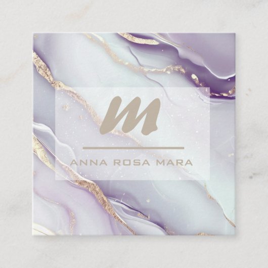 *~*薄紫QR AP66大理石グラムリュックスグリッターイニシャル スクエア名刺 (正面)