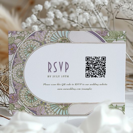 薄紫RSVPインサートヴィンテージアールヌーボーデコミュシャ 招待状