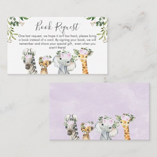 薄紫Safari Animalsブックリクエストカードの挿入 エンクロージャーカード (正面/裏面)