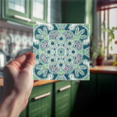 薄緑とティール(緑がかった色)のセラミックタイル幾何学模様 タイル