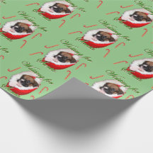 薄緑のクリスマスボクサーの子犬包み紙