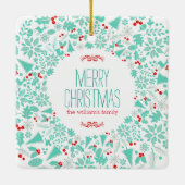 薄緑のクリスマスリースメリークリスマス セラミックオーナメント (裏面)