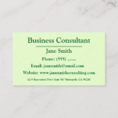 薄緑のチラシのミニマリスト 名刺 (裏面)