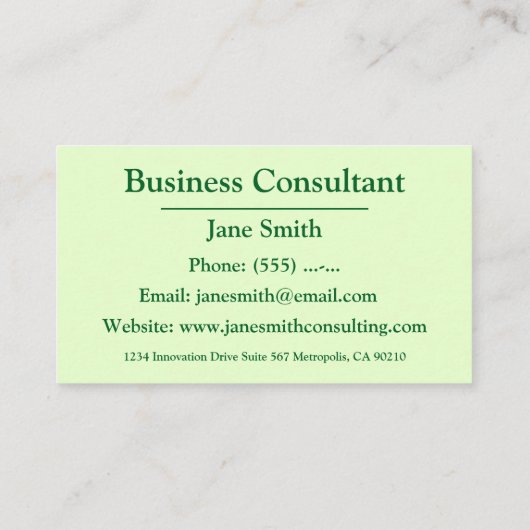 薄緑のチラシのミニマリスト 名刺 (裏面)