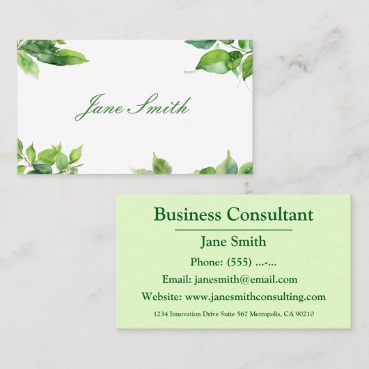 薄緑のチラシのミニマリスト 名刺 (正面/裏面)