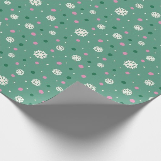 薄緑の冬のお洒落雪の結晶クリスマス ラッピングペーパー (角)