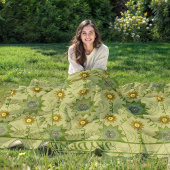 薄緑の幾何学的な花の色合い フリースブランケット