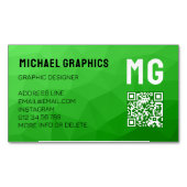 薄緑の幾何学的メッシュパターンQRコード マグネット名刺 (正面)