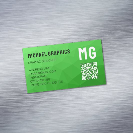 薄緑の幾何学的メッシュパターンQRコード マグネット名刺 (インサイチュ)