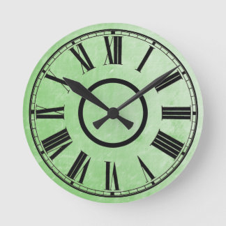 薄緑の時計によって風化させる効果ローマ数 ラウンド壁時計