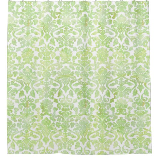 薄緑の水彩画のダマスク織のシャワー・カーテン シャワーカーテン (正面)