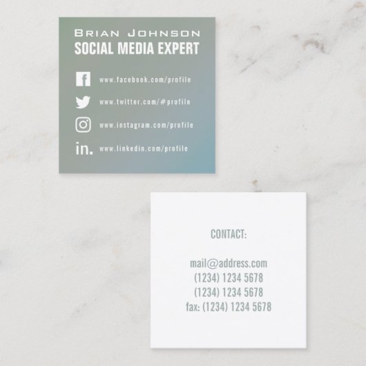 薄緑の灰色のスタイルの専門カバー スクエア名刺 (正面/裏面)