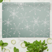 薄緑の背景の雪 キッチンタオル (折り畳み)