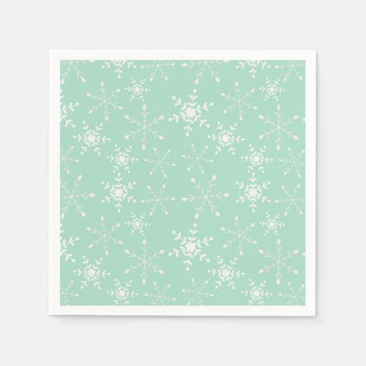 薄緑の背景を持つ雪 スタンダードカクテルナプキン (正面)