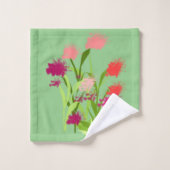 薄緑の花を付けたタオル バスタオルセット (ウォッシュタオル)