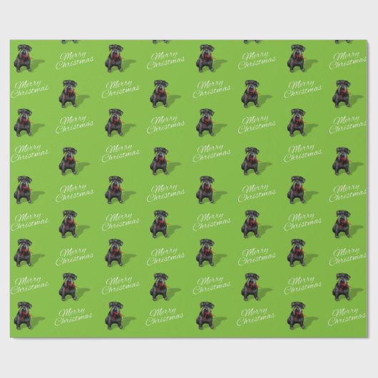 薄緑の黒いシュナウツァー犬のメリークリスマス ラッピングペーパー (フラット)