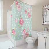 薄緑の、ピンクのバラ、ぼろぼろの上品、パターン、ヴィンテージ シャワーカーテン (インサイチュ)