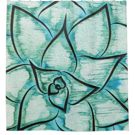 薄緑のSucculent シャワーカーテン (正面)