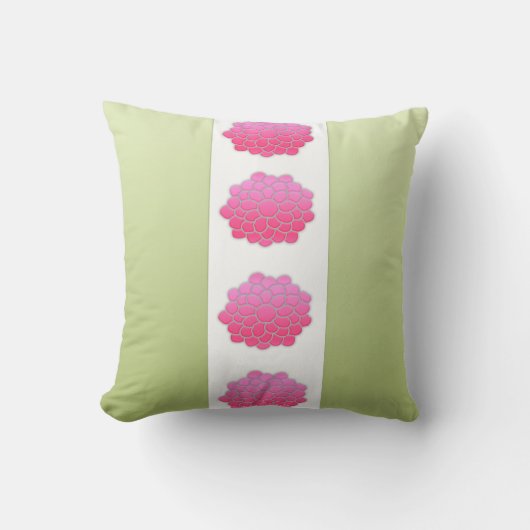 薄緑ストライプ花 クッション (正面)