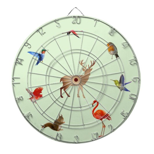 薄緑地に色とりどりの鳥と鹿とリス ダーツボード (正面)