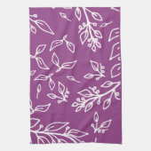 薄茄子の暖かい紫のフローラ キッチンタオル (縦)
