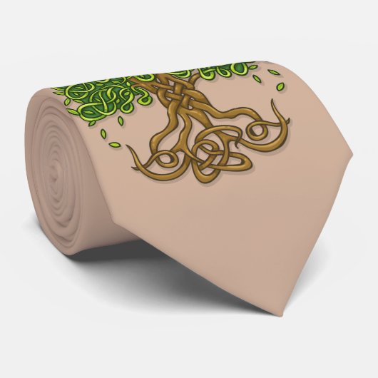 薄茶のタイ生命の樹 ネクタイ (ロール)