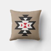薄茶の白黒の赤くアステカなパターン クッション (裏面)