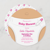 薄茶の皮及びおむつのピンク|のベビーシャワー 招待状 (正面/裏面)