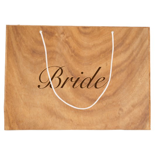 薄茶色の木フェイク材の背景 ラージペーパーバッグ (裏面)