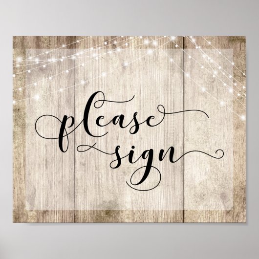 薄茶色の木材&ライトにご署名 ポスター (正面)