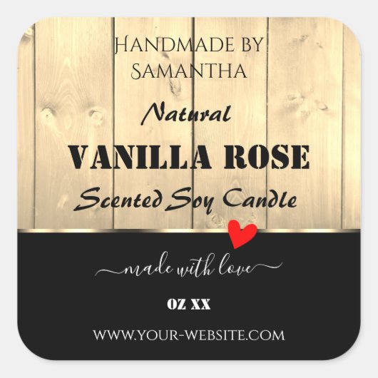 薄茶色の木板製品包装ラベル スクエアシール (正面)