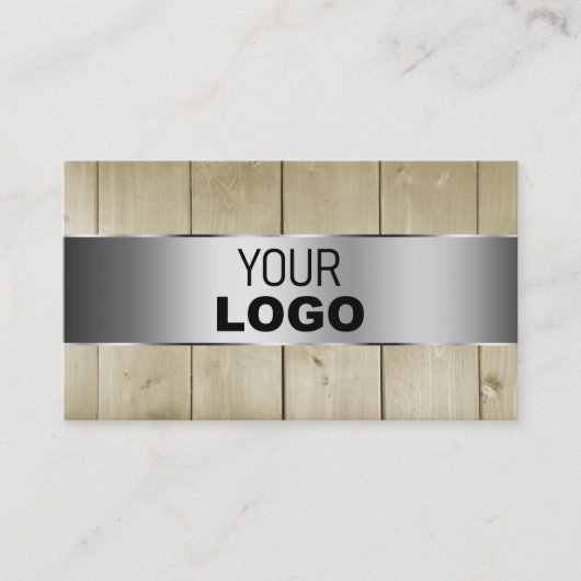 薄茶色の木目のロゴシルバーデコール付き外観 名刺 (正面)
