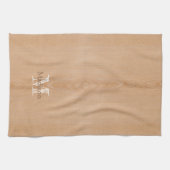 薄茶色の木目カスタムモノグラム キッチンタオル (横)