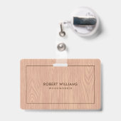 薄茶色の木目テクスチャ バッジ (伸縮クリップ付きの裏面)