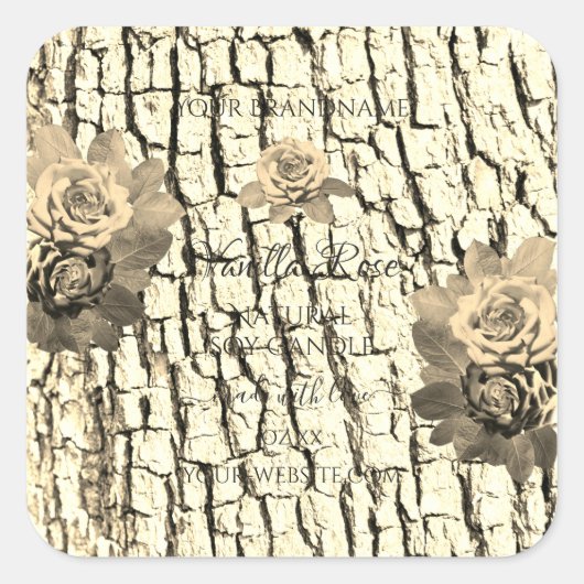 薄茶色の木目ベージュバラ製品ラベル スクエアシール (正面)
