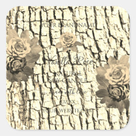 薄茶色の木目ベージュバラ製品ラベル スクエアシール