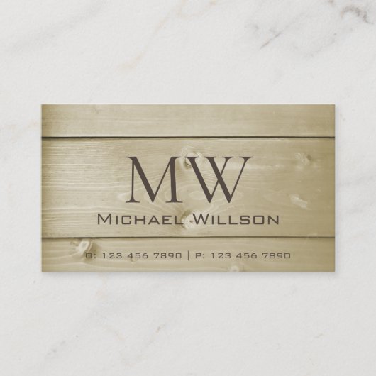 薄茶色の木製ボード木目の外観イニシャル 名刺 (正面)